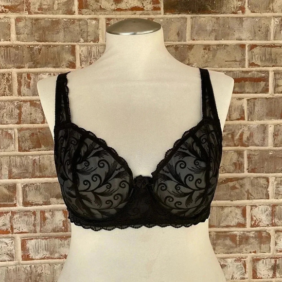 Frederick’s Of Hollywood Black Sheer Embroidered Push Up Underwire Plus Size Bra - Picture 1 of 11